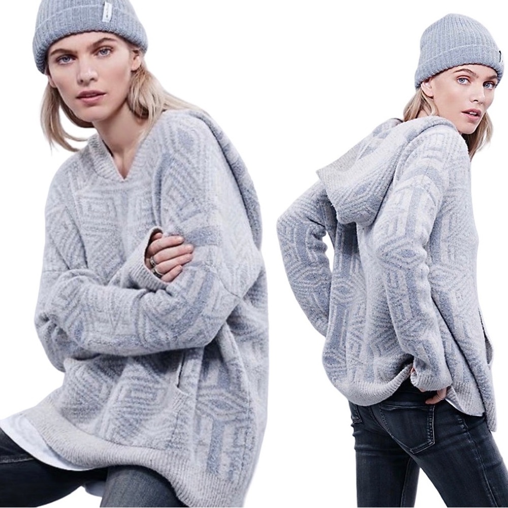 Free people six degrees wool blend hoodie sweater ivory gray